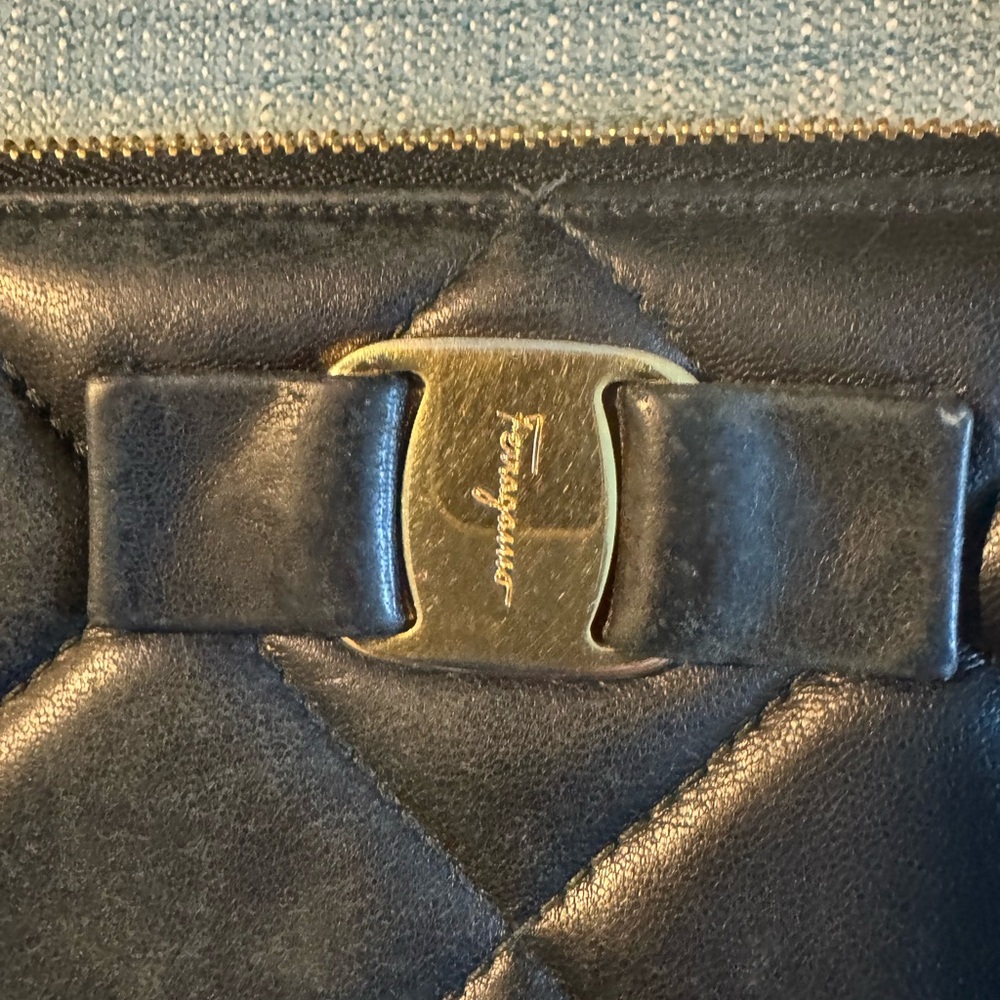 Salvatore Ferragamo Black Quilted Vara Zip Around Wallet with Gold Hardware. - Picture 3 of 9
